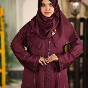 জিপার স্টোন দুবাই পাতা বোরকা - খয়েরী