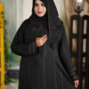 জিপার স্টোন দুবাই পাতা বোরকা - কালো